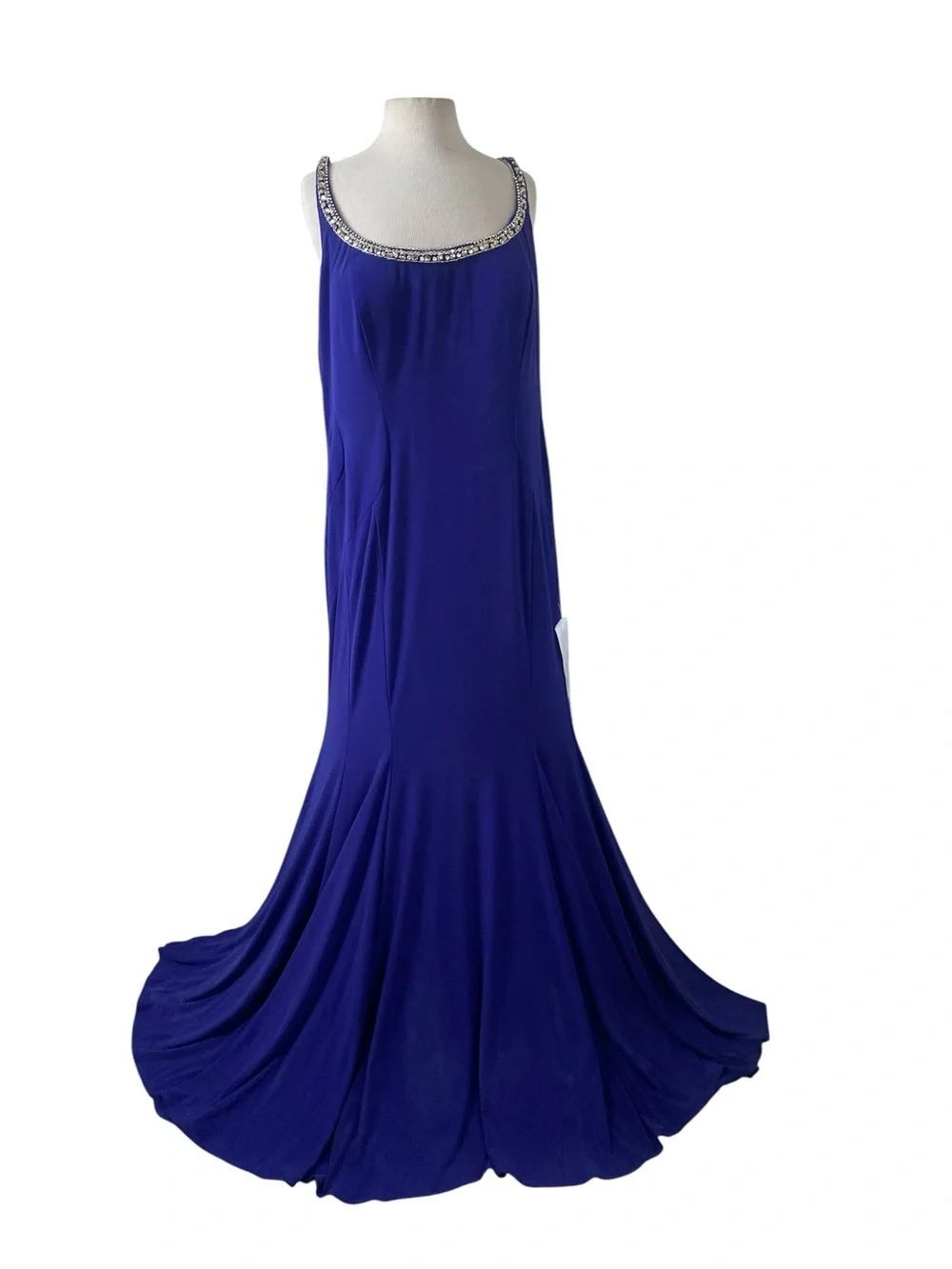 Mac Duggal Royal Blue Beaded Scoop-Neck Maxi Gown New